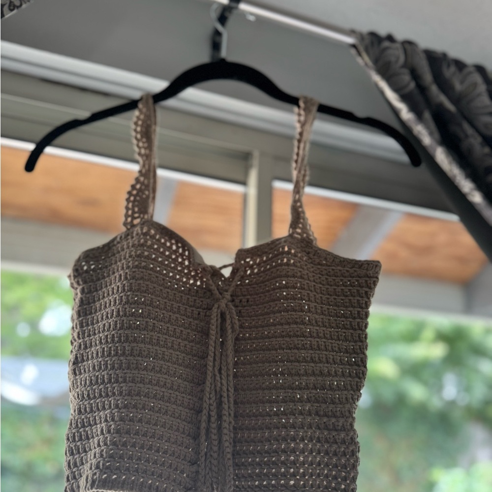 JLUXLABEL Brown Crochet Crop Top